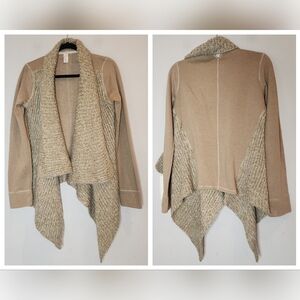 Prana wool-blend tan demure drape cardigan.  Women's size medium